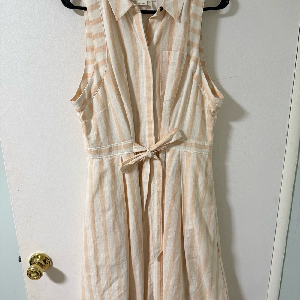 Anthropologie Cream Tie Front Ruffled Midi Dress